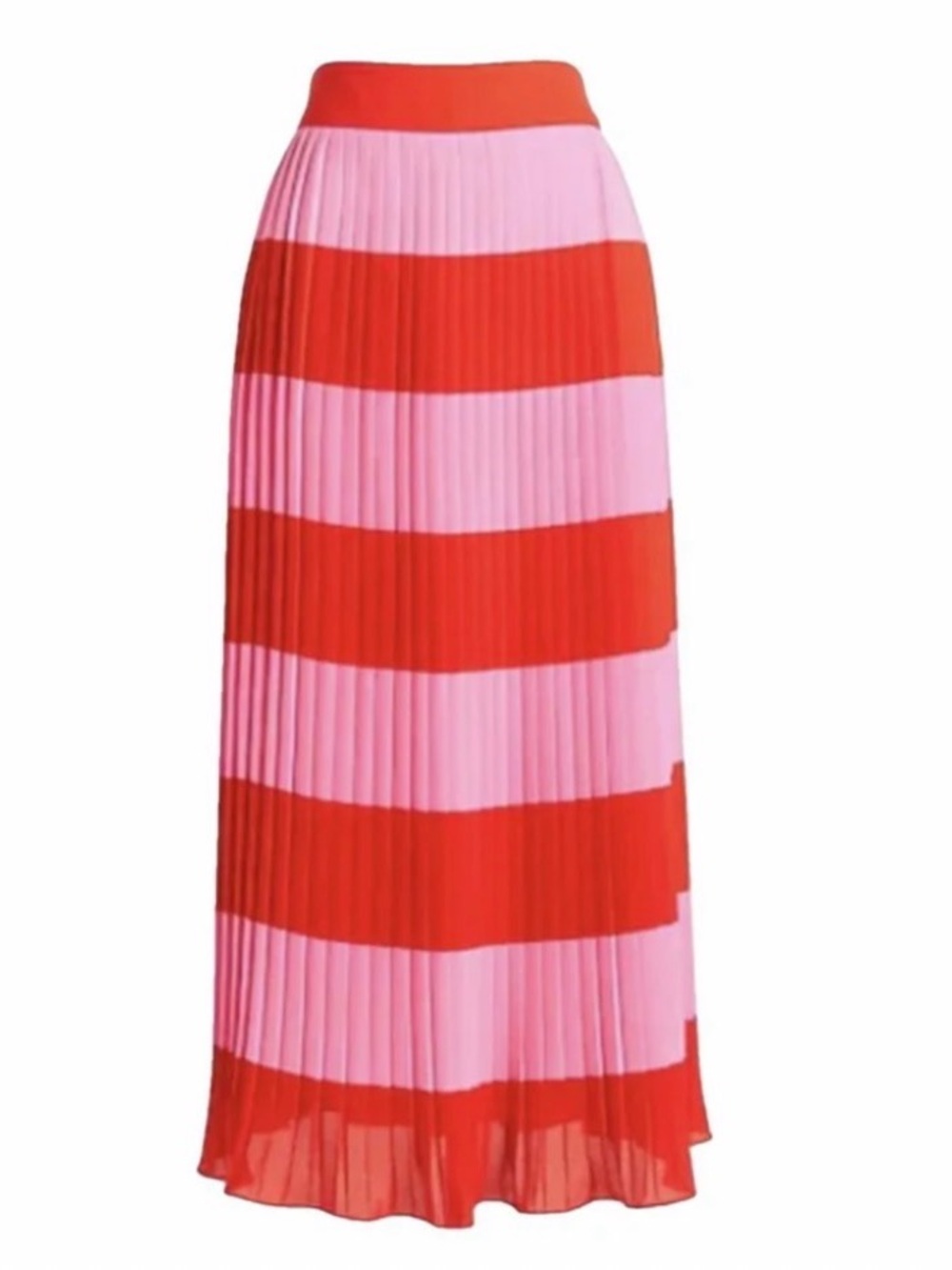NWT JCrew Pleated Midi Skirt in Riffle Stripe Red Pink Size 00